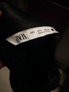 ZARA Black Faux Leather Velvet Top