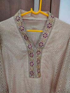 Elegant Beige Embroidered Kurti
