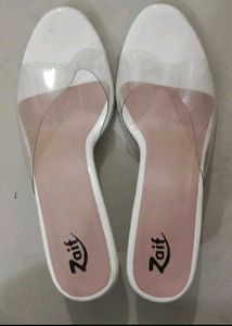 White Clear Heel Mules