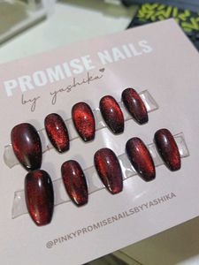 Red Cat Eye Press On Nails