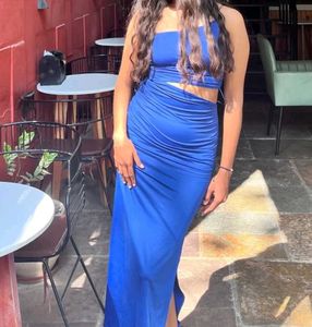Blue Bodycon Onepiece  With Slit