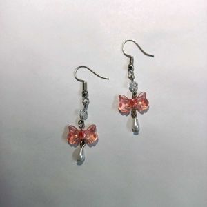 Handmade Bow Earrings with Drop