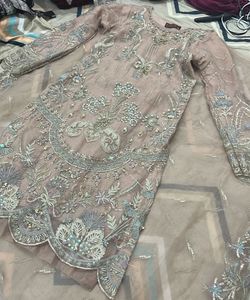 Elegant  Nude Peach Embroidered Pakistani Suit