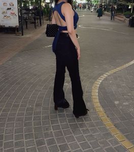 Navy Open Back Crop Top