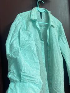 Pure Cotton Aqua Blue Formal/actual Shirt