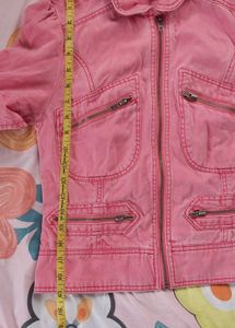 Pink Cropped Zipper Jacket
