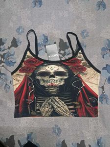 Skeleton Graphic Crop Tank