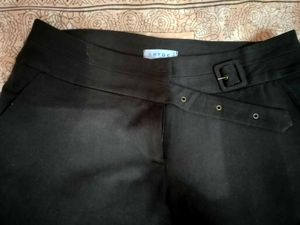 Wide Leg Black Pants With Attached Belt