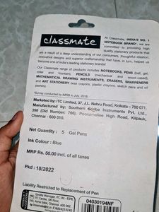 Classmate Octane GEL blue Pens [Set Of 5]