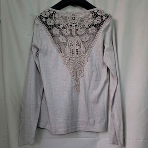 Beige Henley Lace Top