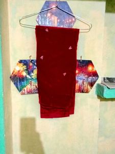 Maroon Embroidered Velvet Trousers