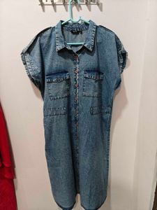 Blue Denim Looking Cute Shirt Dres