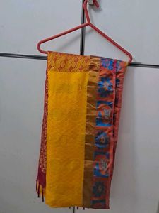 &#34;Vibrant Pink-Orange Kanjivaram Saree with Rich Go