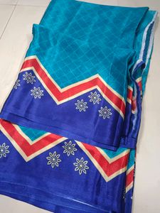 Blue & Red Floral Saree