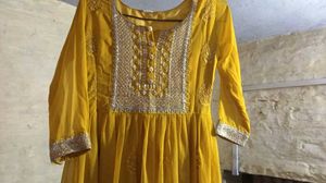 Yellow Embroidered Anarkali Kurti