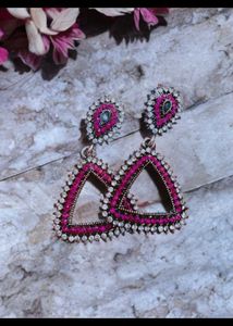 Triangle Pink Gem Earrings