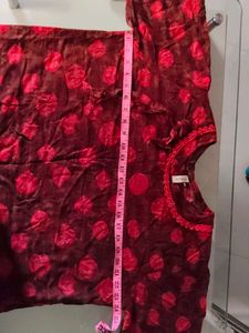 Brown Colour Top With Red Print &amp; Border