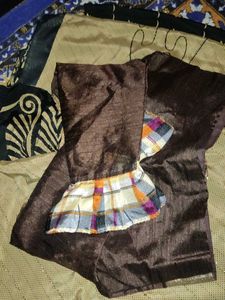 crape gold black saree