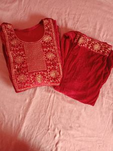 Velvet Maroon Nyra Cut Kurta With Plazo XL Size