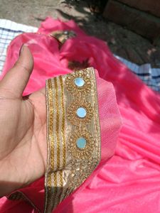 Mirror Work Pink Colour Saree