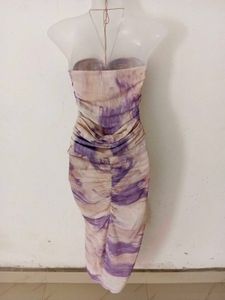 ELEGANT RUCHED TIE-TYE HALTER MIDI BODYCON