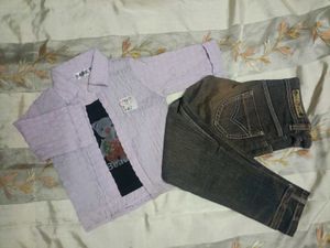 Jeans-Shirt Set For Girls 6 To 8 Years