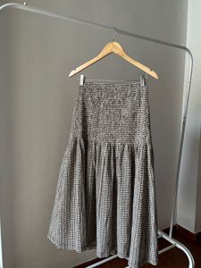 MNG Beige &amp; Black Gingham Checked A-line Skirt