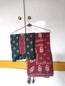 Dark Green &amp; Maroon Kurta Set