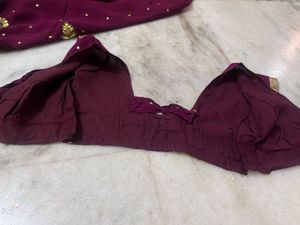 Royal Purple Embroidered Georgette Saree with Gold