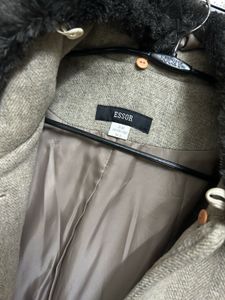 Elegant Beige Trench Coat with detachable fuax fur