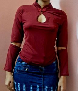 Maroon Cutout Top