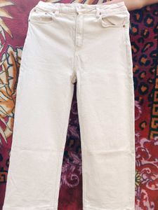 Beige Straight-Fit Denim Pants