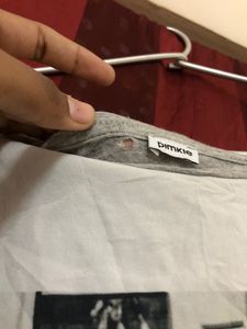 Pimkie Grey &amp; White Short Sleeve Top