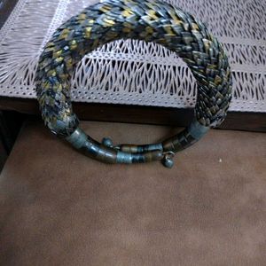 Braided Silver &amp; Gold Tone Cuff Bangle