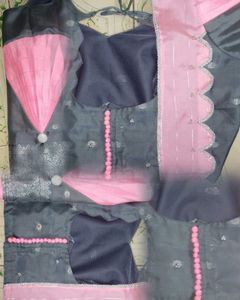 Elegant Pink &amp; Gray Silk Saree