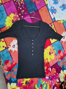 Ribbed Button-Up Top