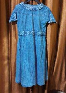 Denim Dress With Designer Sleeves Size 40 Inches