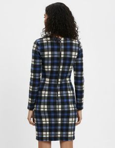 Blue Plaid Long Sleeve Dress