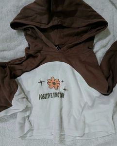 Brown And White Oversized Cropped Hoodie