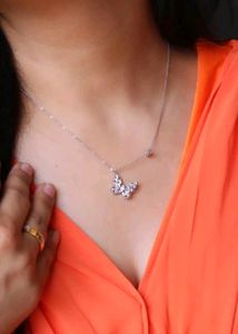 Beautiful Stoned Silver Butterfly Pendant Chain