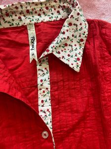 Red Floral Collar Top