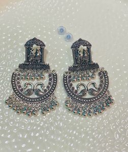 Silver Peacock Drop Earrings