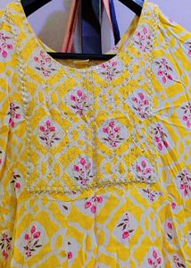 Yellow Printed Kurti