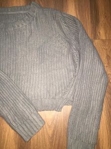 Grey Knitted Cropped Sweater