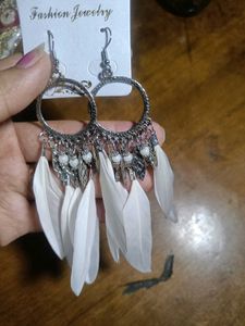 White Feather Earrings
