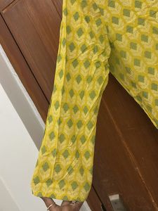 Embroidery Straight Kurti Yellow - L SIZE