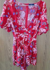 Floral Print Red Dress