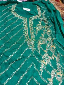 Elegant Green Embroidered Dress Material