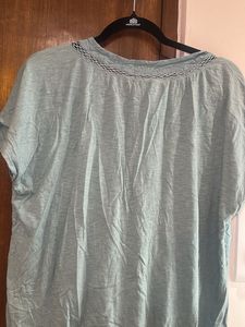 Aqua Embroidered V-Neck Top