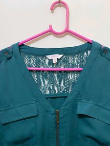 dark green top with lace detail 34 and half